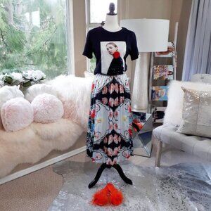 NWOT Muy Muy multicoloured abstract print pleated A-line full skirt L